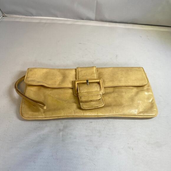Vintage Hobo International Large Leather Crescent Clutch Yellow - Picture 1 of 4